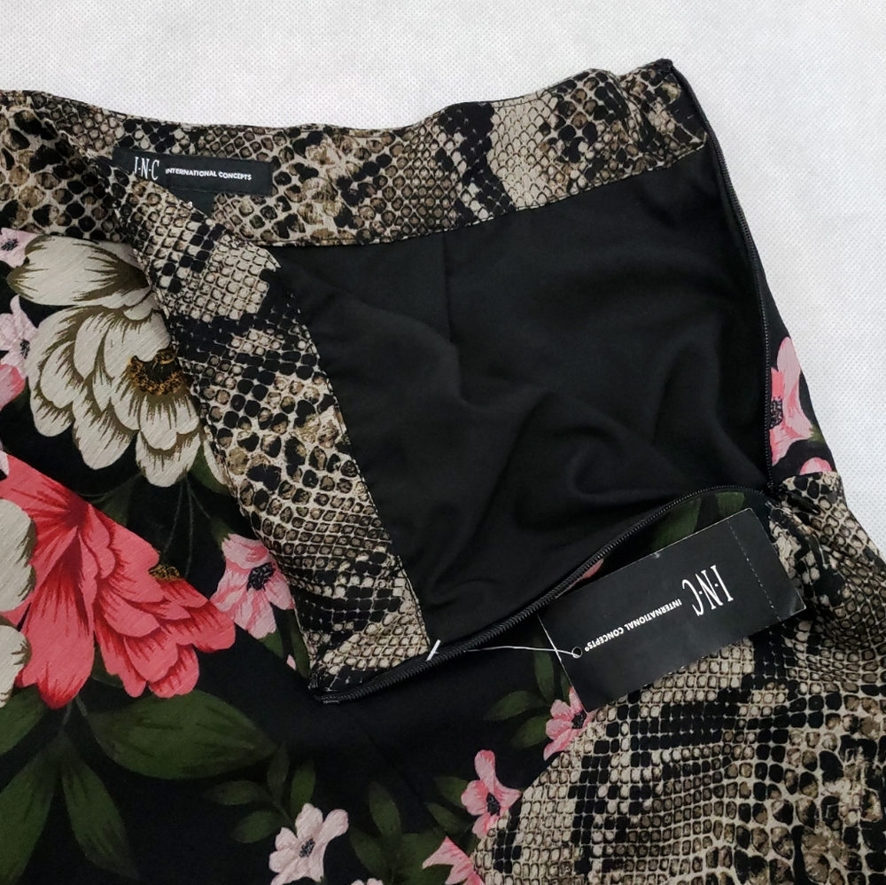 INC Skirt Size 4 Mixed Print Floral Midi - Picture 6 of 8